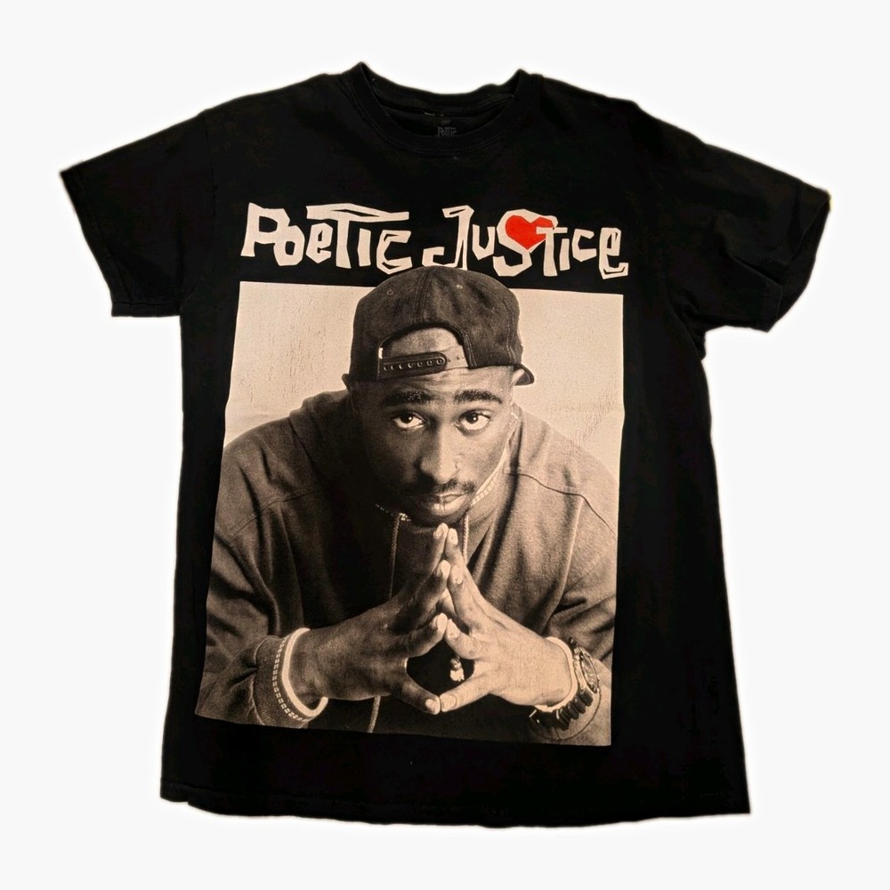 Tupac Shakur Poetic Justice Black Graphic T-Shirt Men's Large Hip Hop Rap Tee